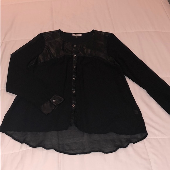 Sheer button down with pleather accent - Picture 2 of 4